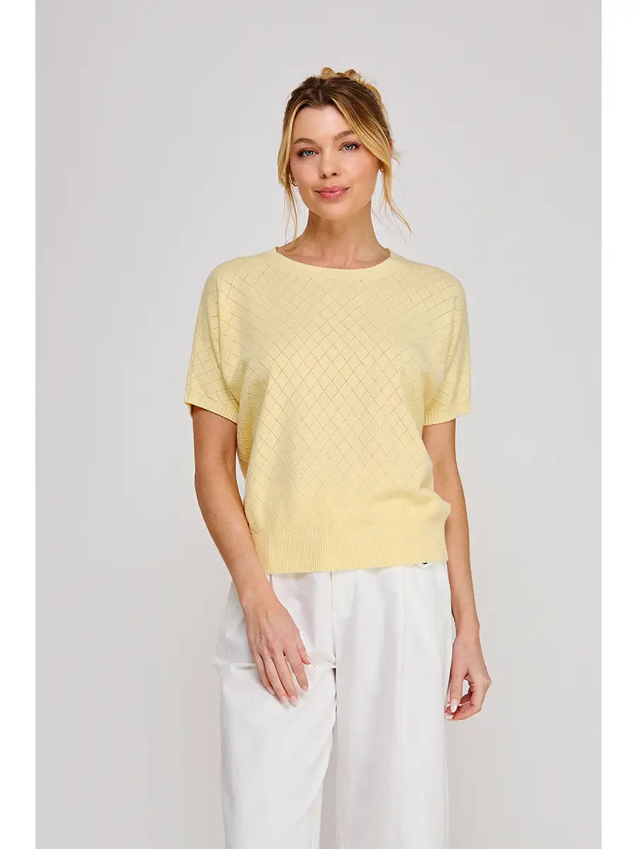 Yellow Argyle Pointelle Top