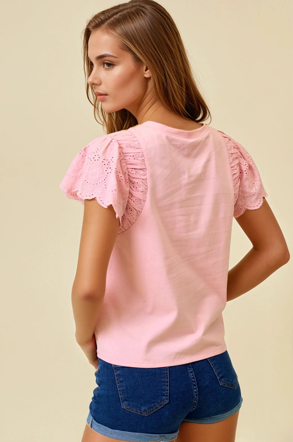 Pink Eyelet Sleeve Top