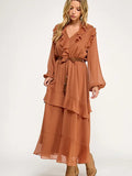 Boho Chic Flowy Ruffled Maxi Dress