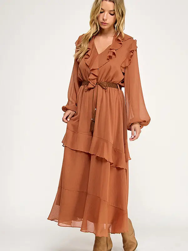 Boho Chic Flowy Ruffled Maxi Dress