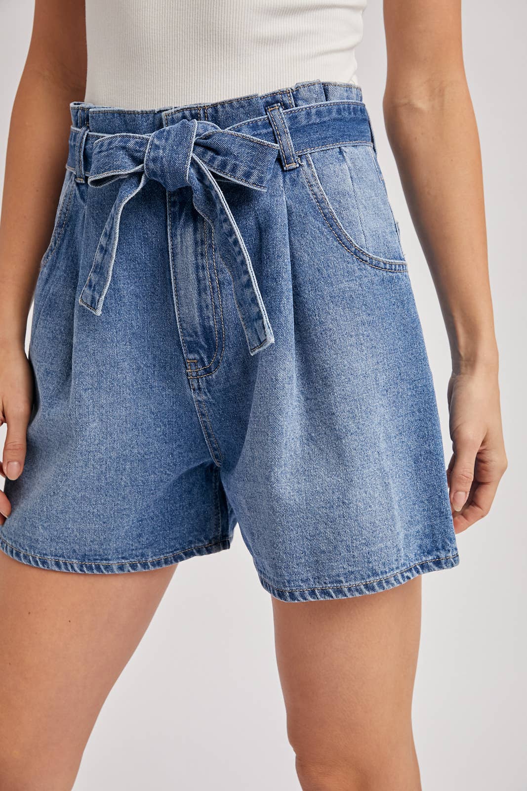 DENIM HIGH-WAIST SELF-TIE BOW SHORTS