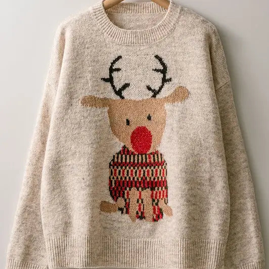Rudolph Reindeer Knit Crew Neck Sweater