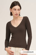 Chocolate V Neck Long Sleeve Top