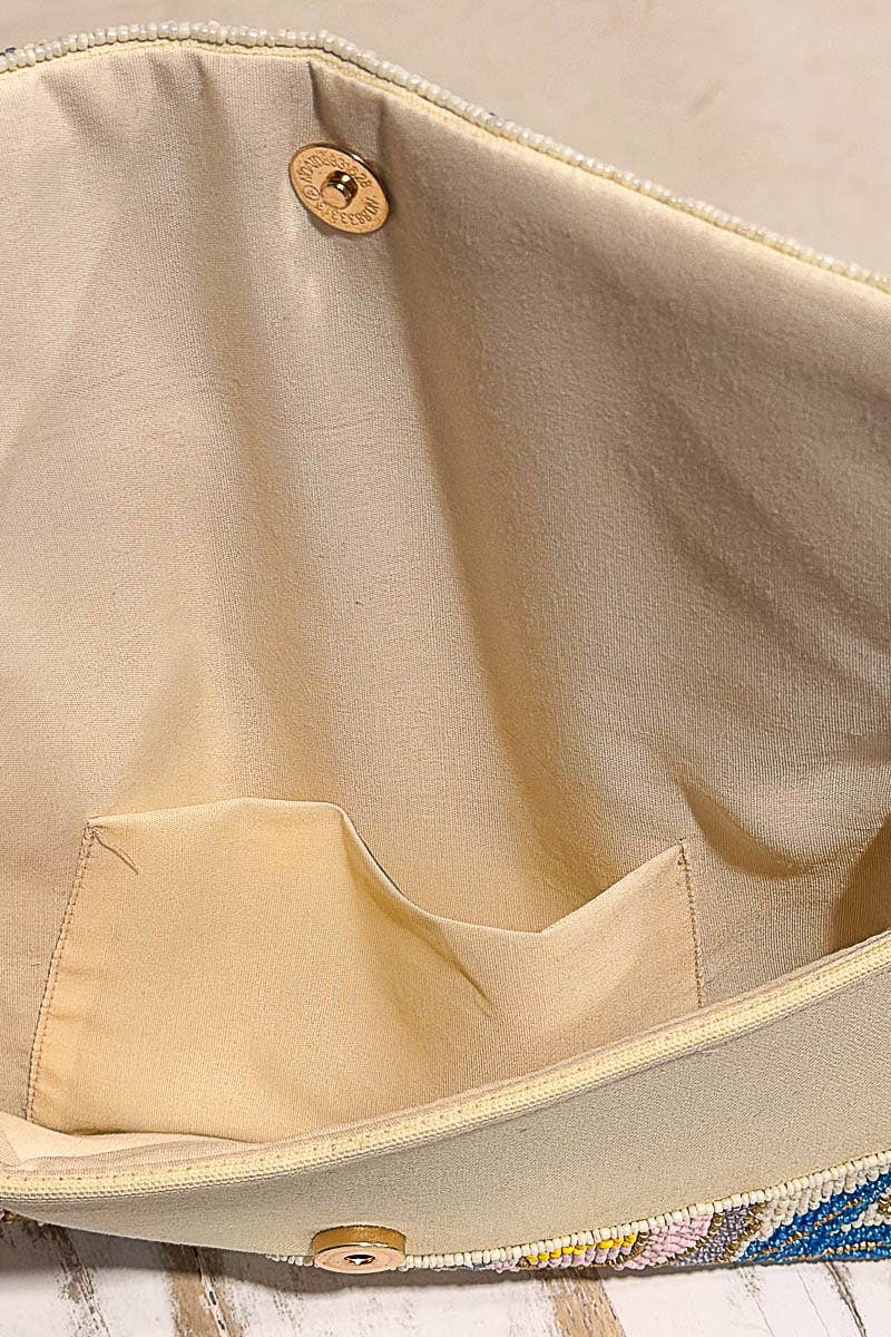 Floral Beaded Chain Strap Ivory Bag