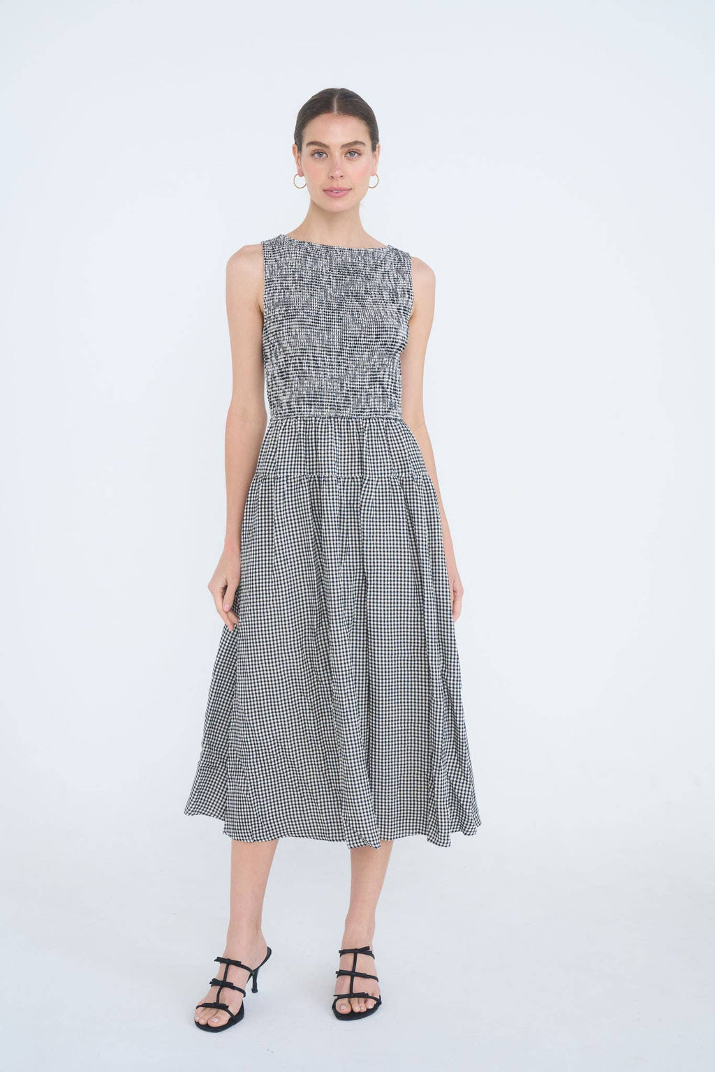 Smocked Gingham Midi Dress
