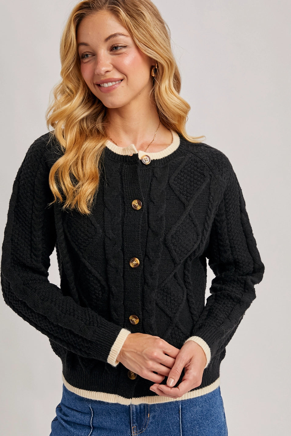 Button Down Cable Knit Sweater Cardigan