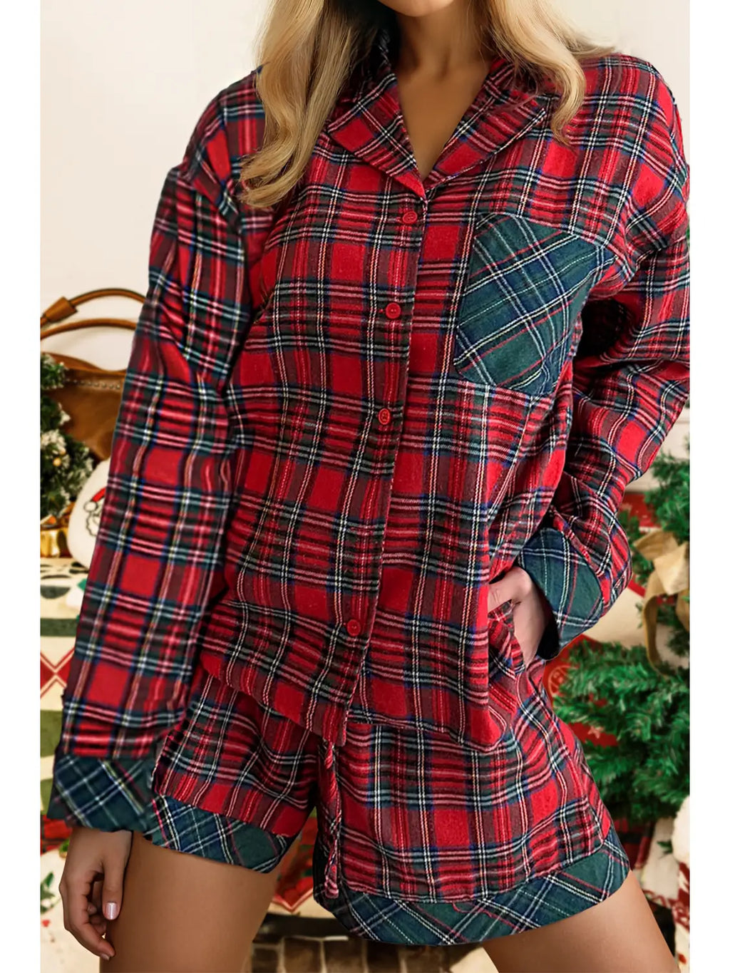 Plaid Christmas Short PJ Set