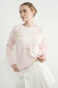 Lace Embroidered Round Neck Bow Sweater