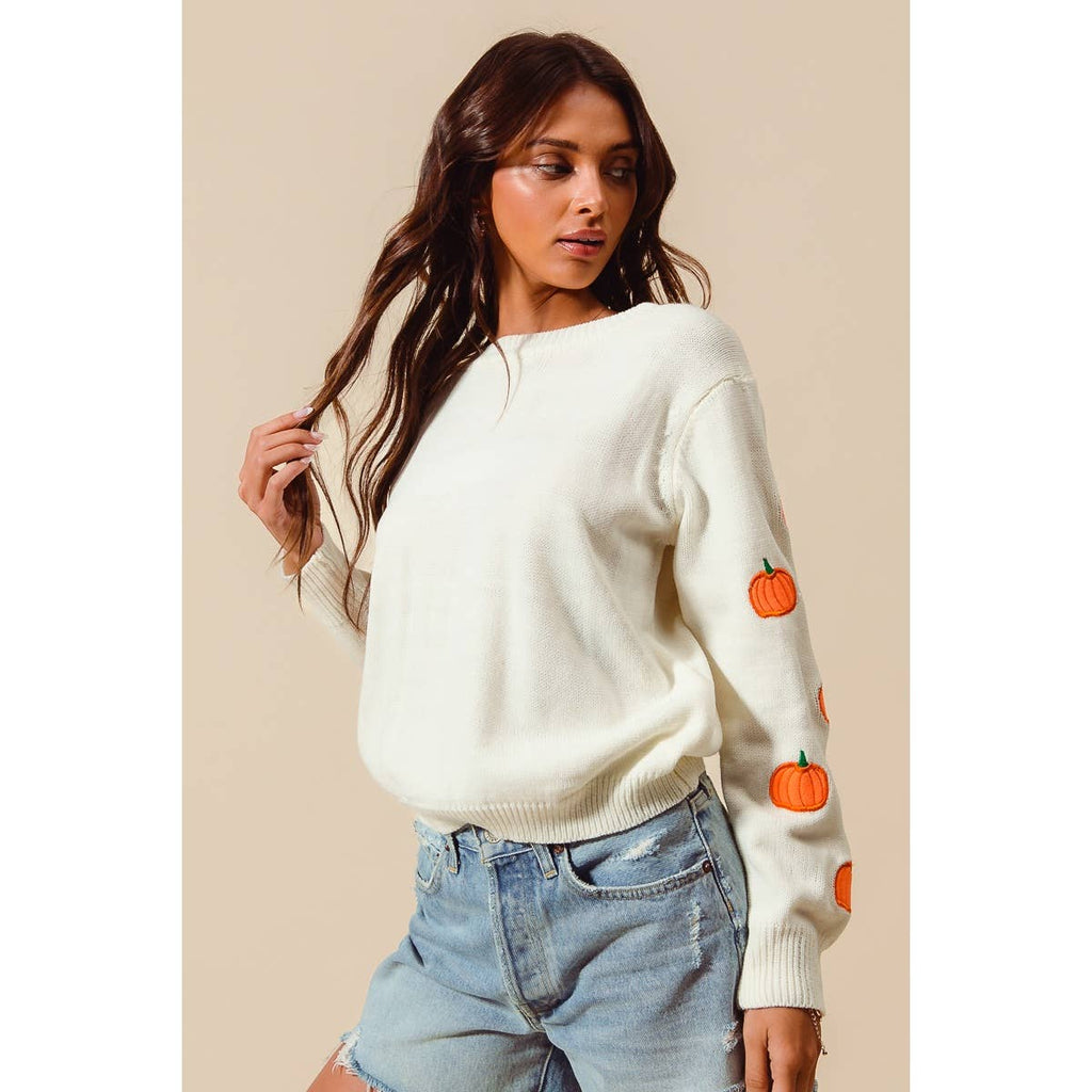 Pumpkin Embroidered Sweater