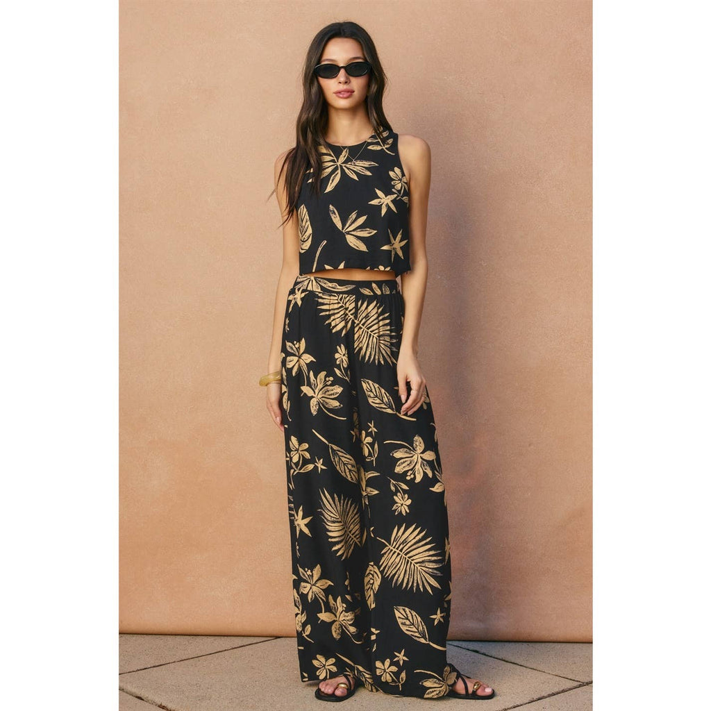 Tropical Leaf Front Pleated Pants