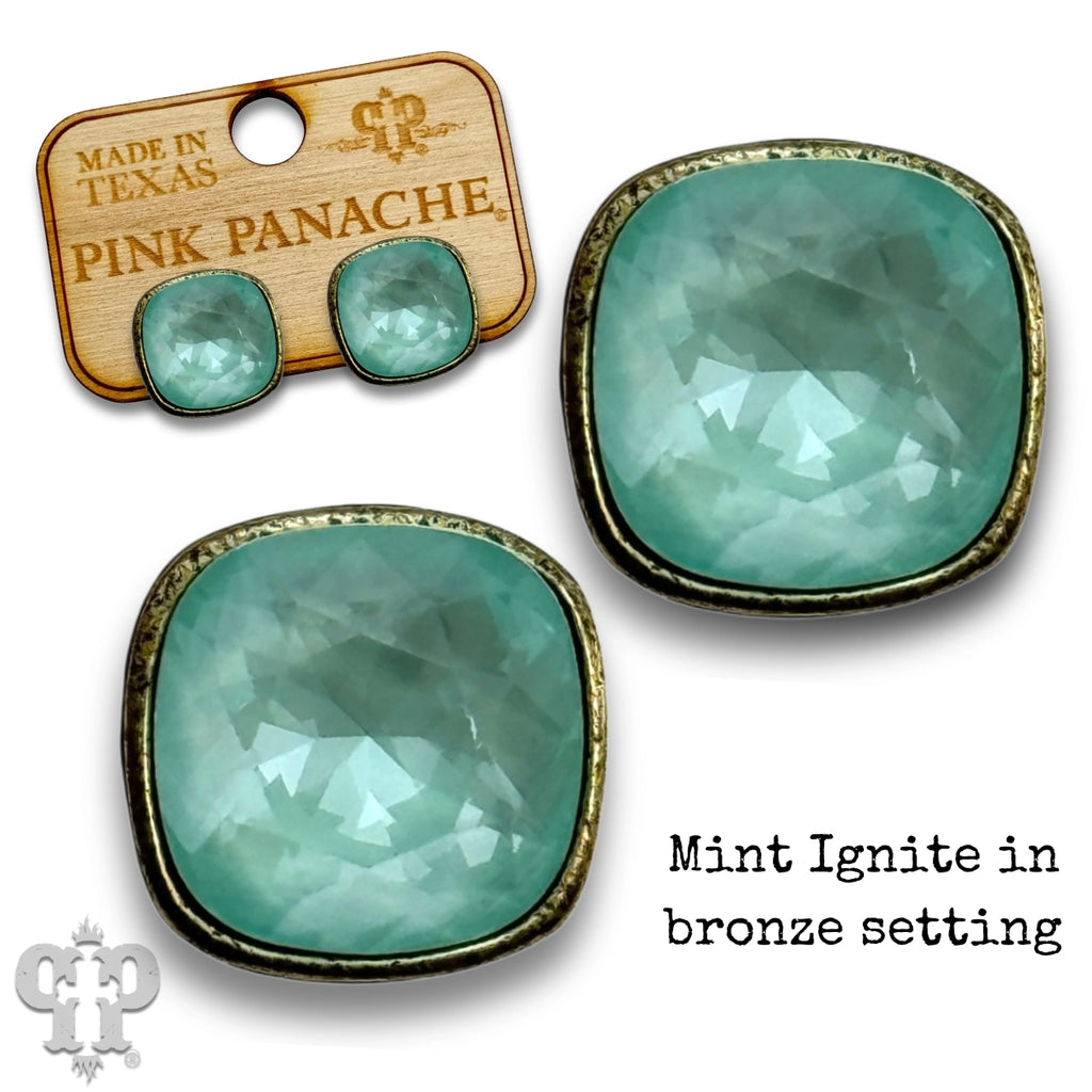Austrian Square Crystal Post Earring, 10mm