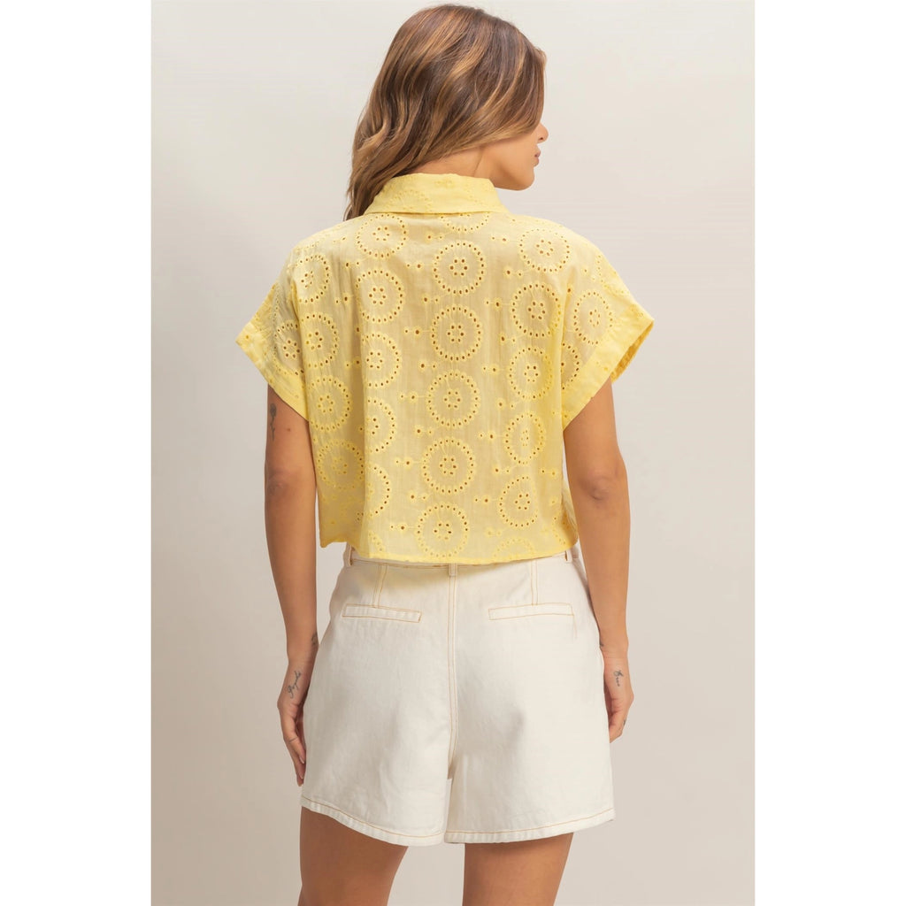 Eyelet Cropped Button-Up Shirt