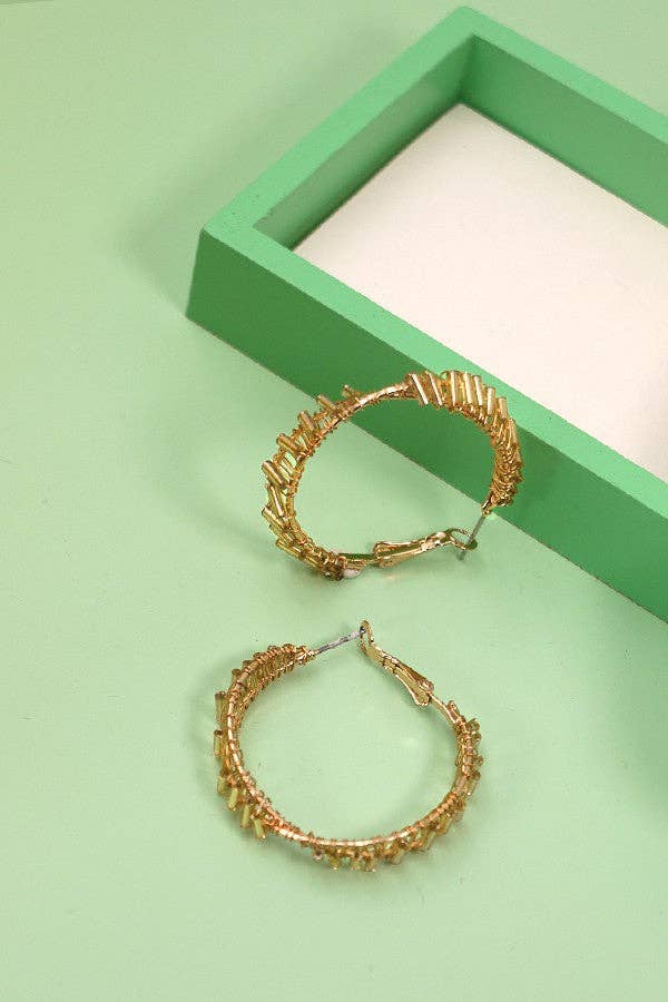 TWIST GLASS SEED BEAD WIRE HOOP EARRINGS