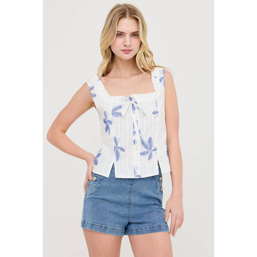Sleeveless Square Neck Ruffle Top