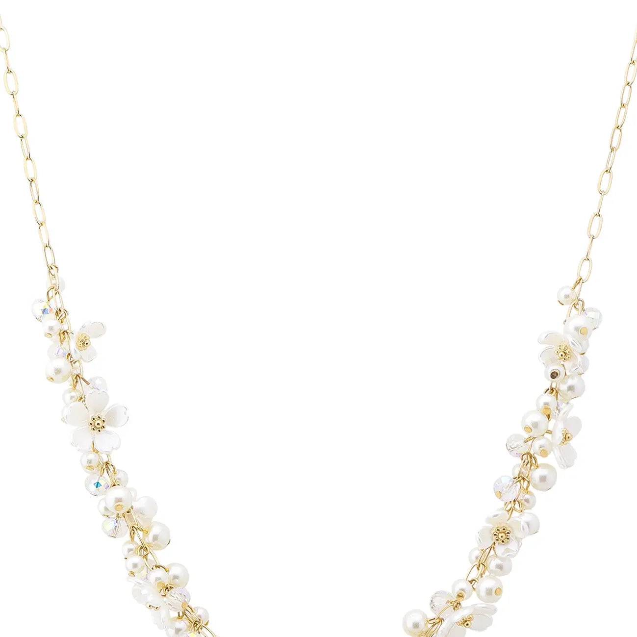 Pearl Flower with Crystals Necklace 16"-18"