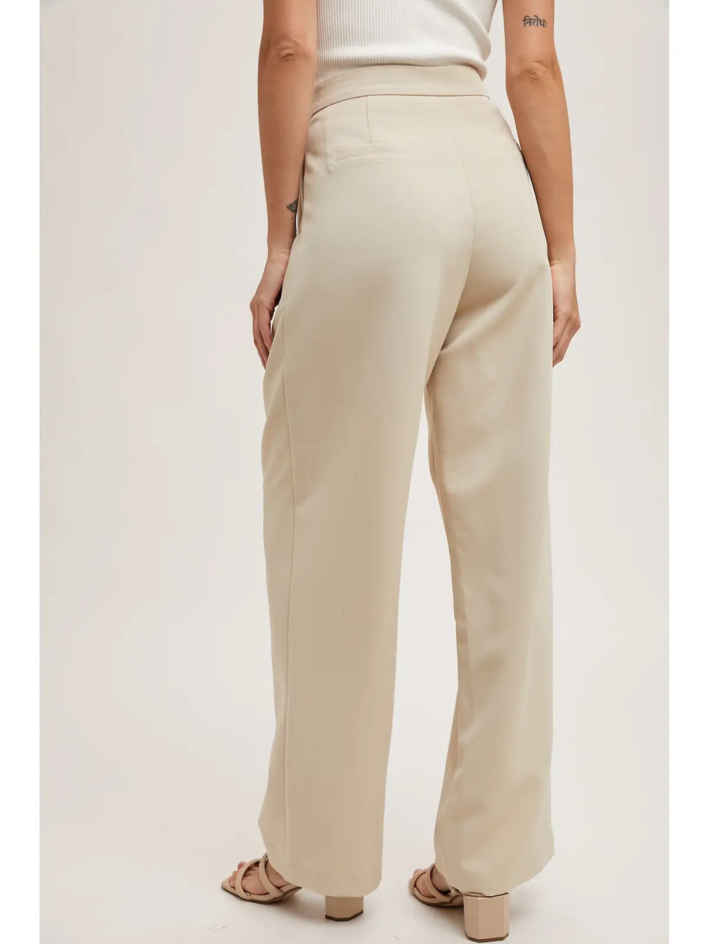 Beige Pleated Trouser Pant