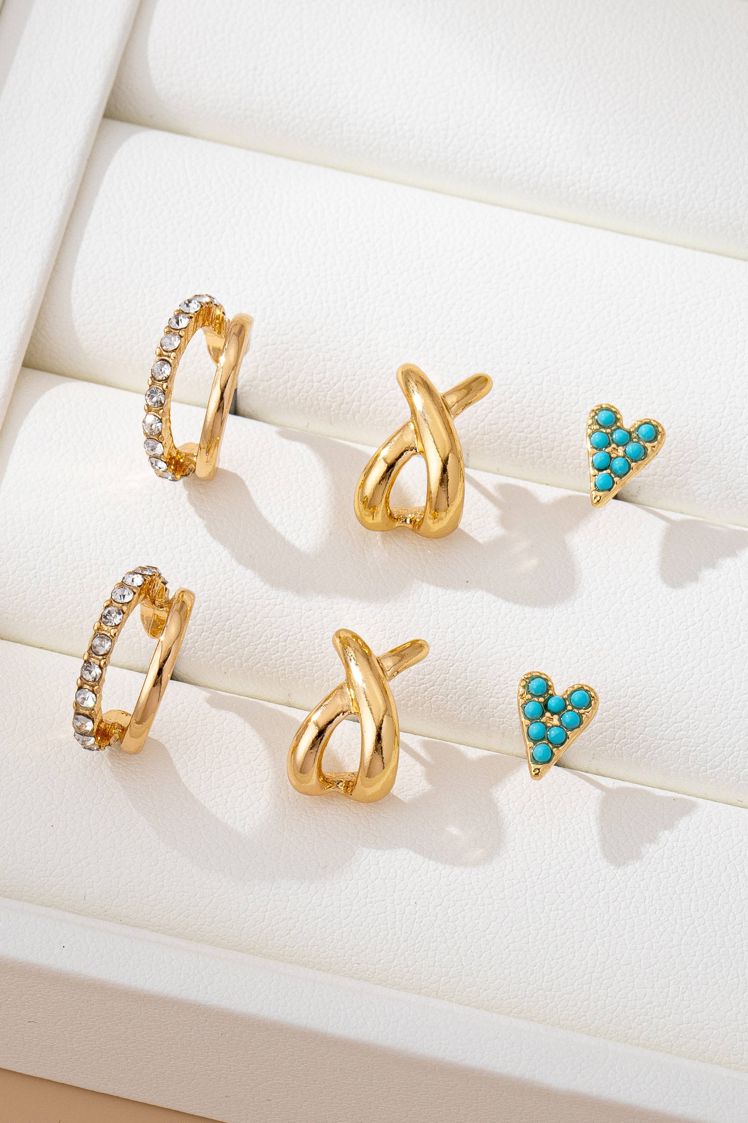 Turquoise & Crystal Mixed Earring Set