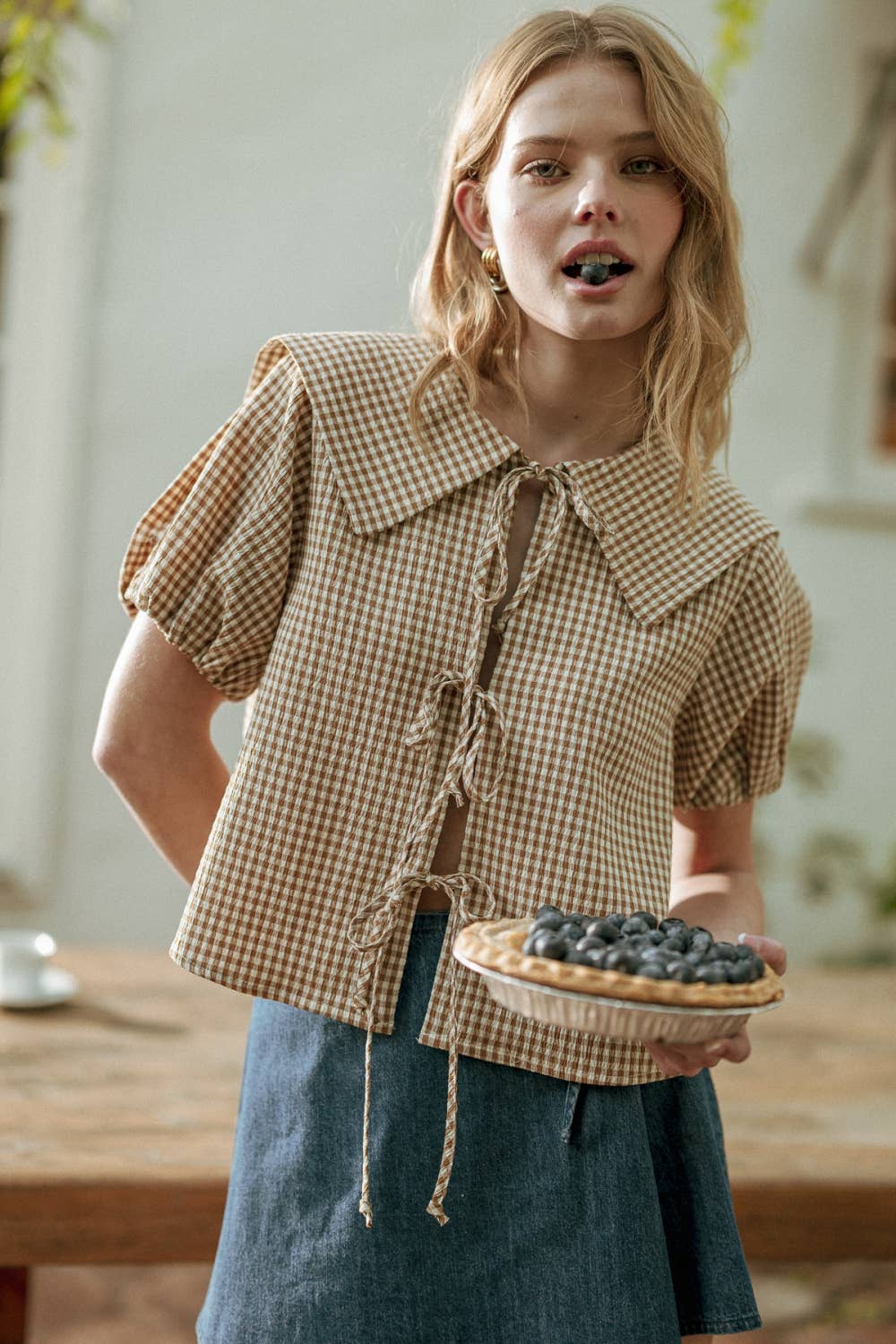 Gingham Tie-Front Top