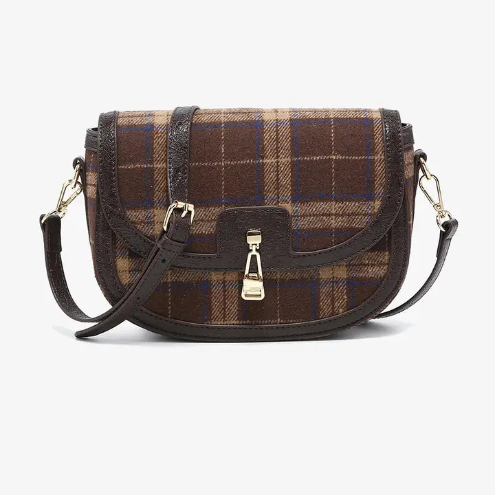 Brown Calloway Plaid Contrast Crossbody Bag