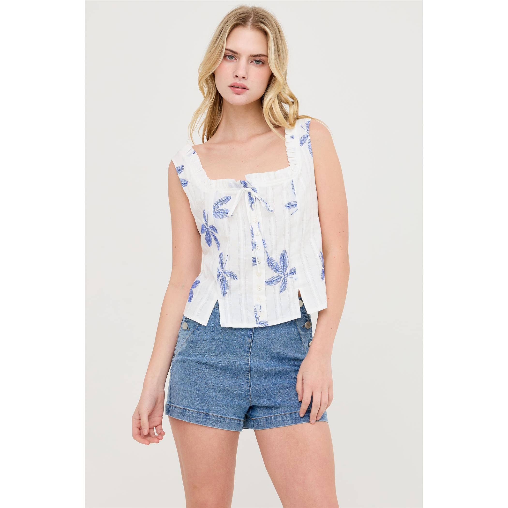 Sleeveless Square Neck Ruffle Top