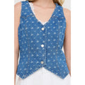V-Neck Button Front Floral Denim Vest