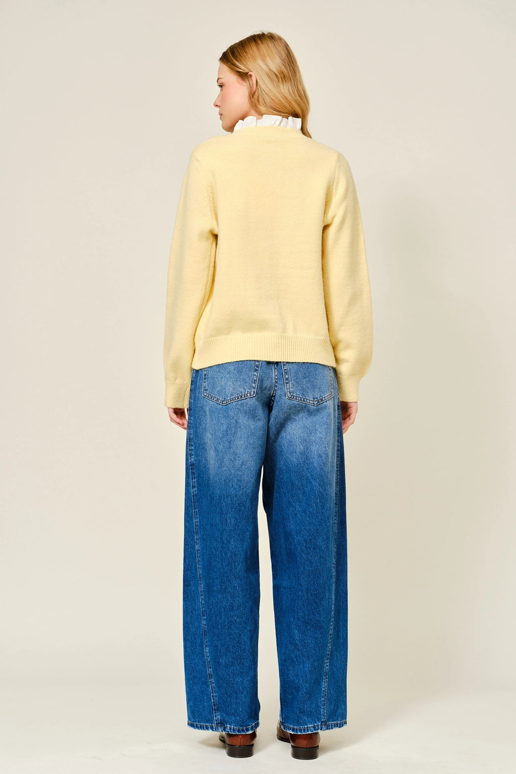 Yellow Ruffle Trim Cardigan