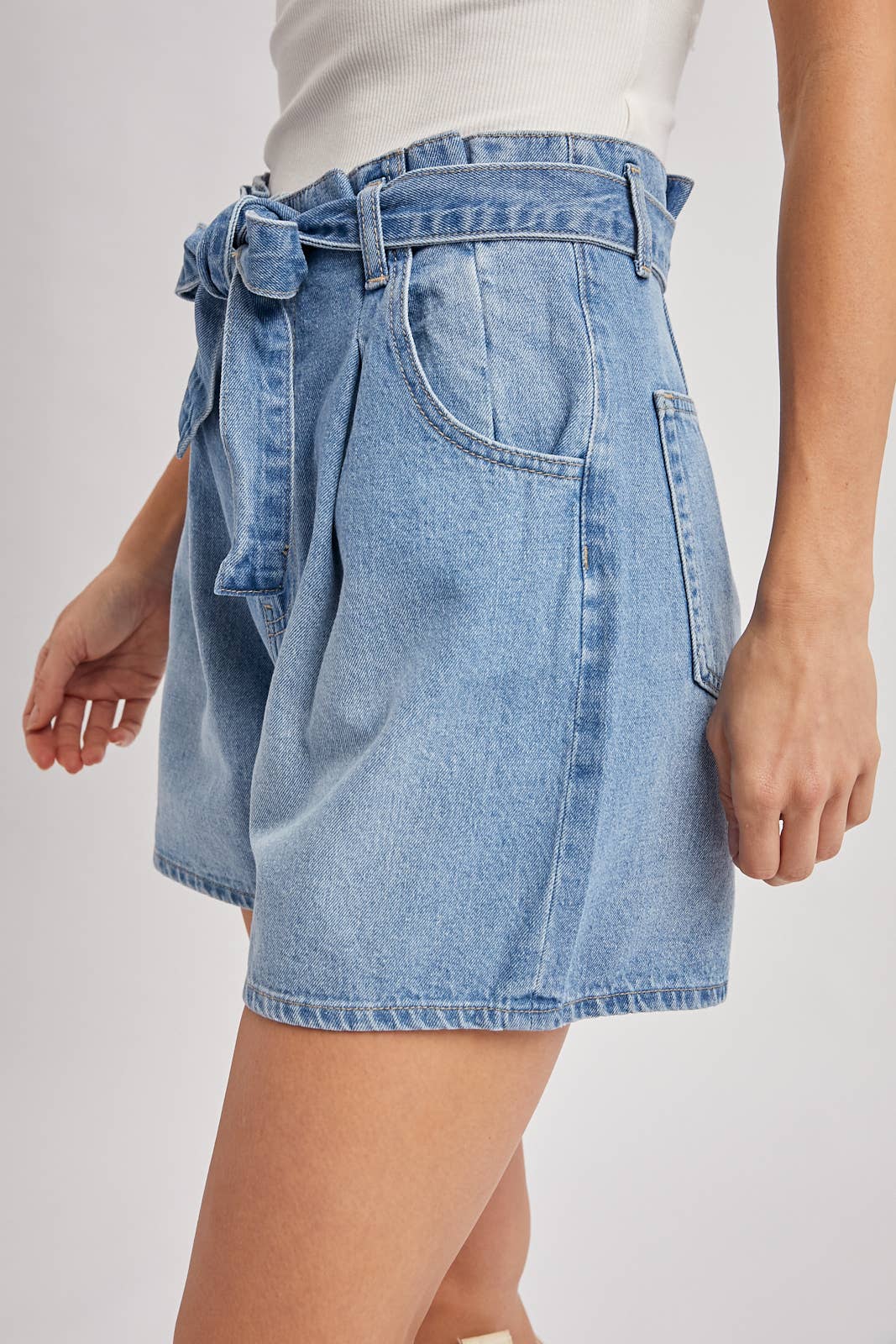 DENIM HIGH-WAIST SELF-TIE BOW SHORTS