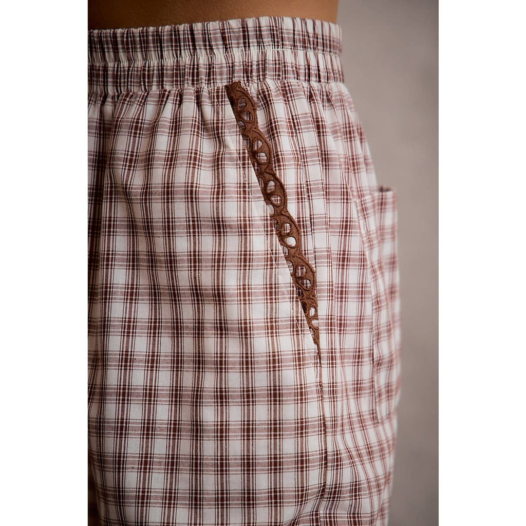 Gingham Lace Trim Wide Leg Pant