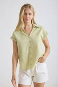 Light Olive Button Down Detail Top
