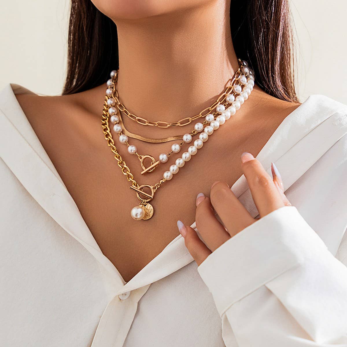 IMITATION PEARL BUCKLE TASSEL NECKLACE