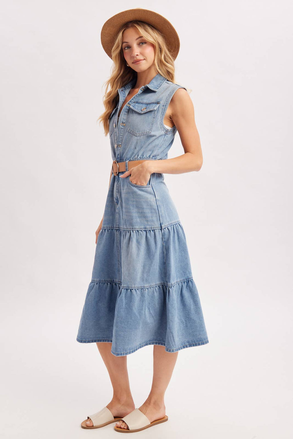 Denim Sleeveless Midi Dress