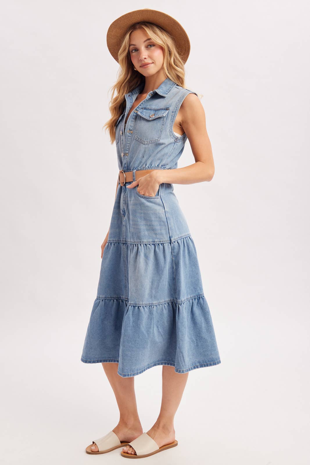 Denim Sleeveless Midi Dress