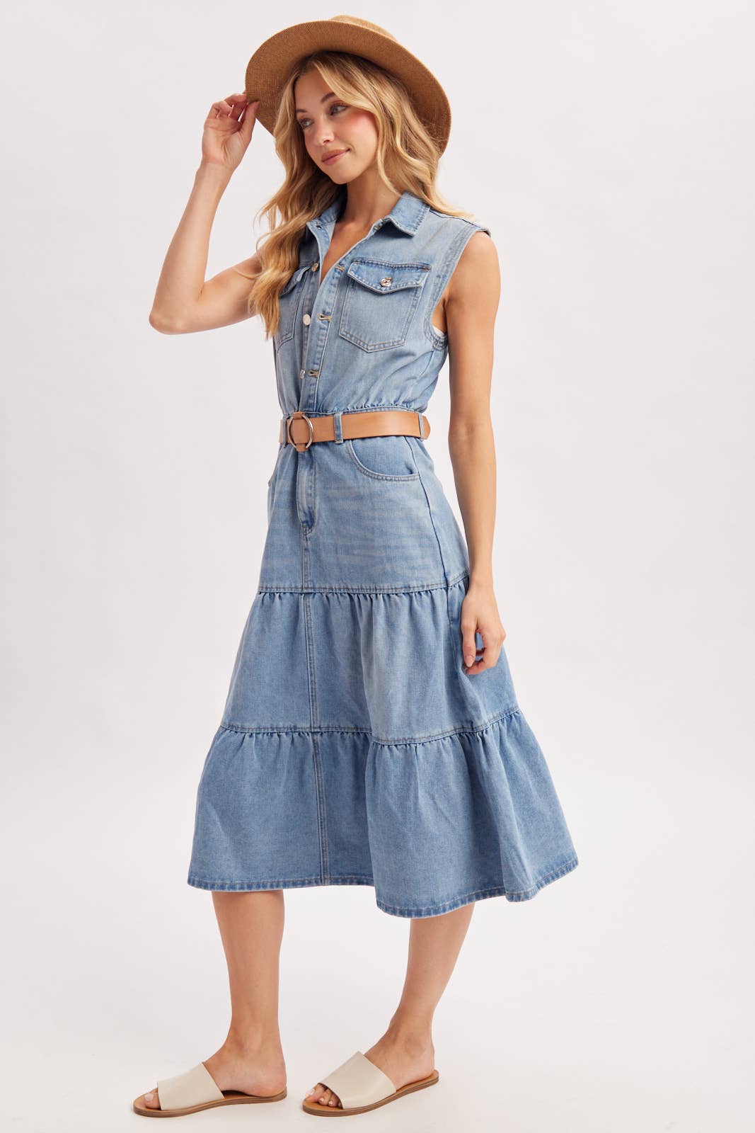 Denim Sleeveless Midi Dress