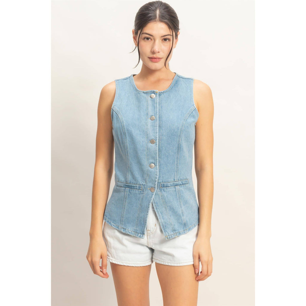 Button-Front Denim Vest
