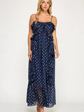 Chiffon Gold Foil Pattern Print Maxi Dress