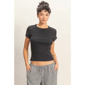 Black Ribbed Crew Neck Fitted Top