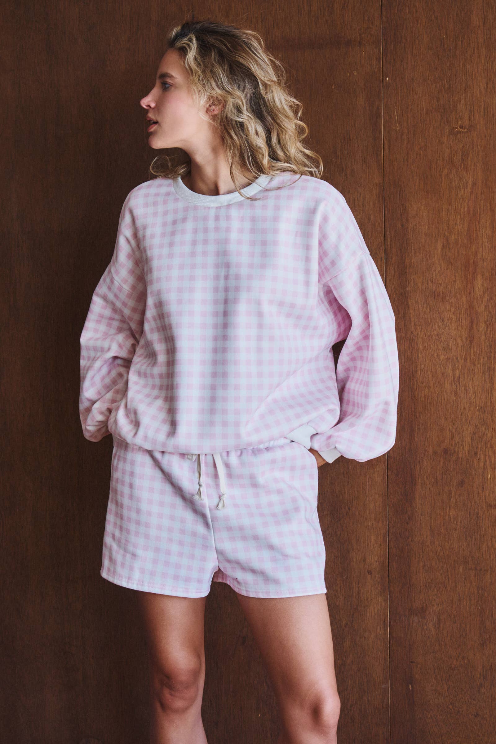 Gingham Fuzzy Knit Lounge Set
