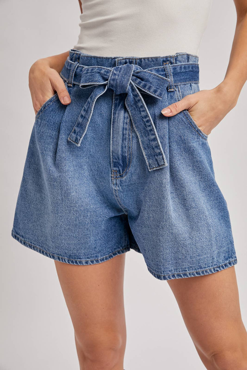 DENIM HIGH-WAIST SELF-TIE BOW SHORTS