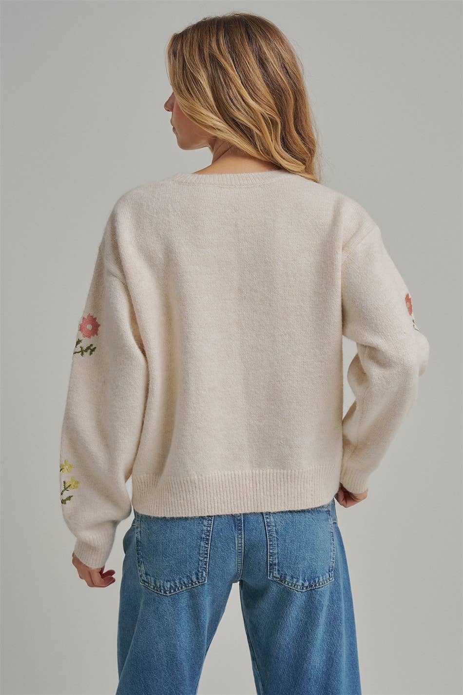 Scattered Embroidered Floral Sweater