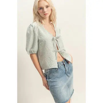 Gingham Bow Front Blouse