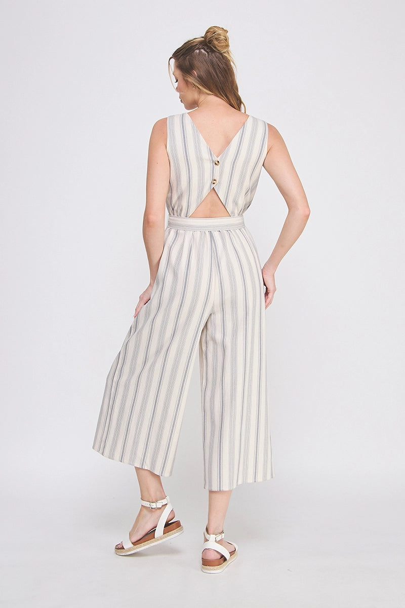 Striped Twill Jumpsuit