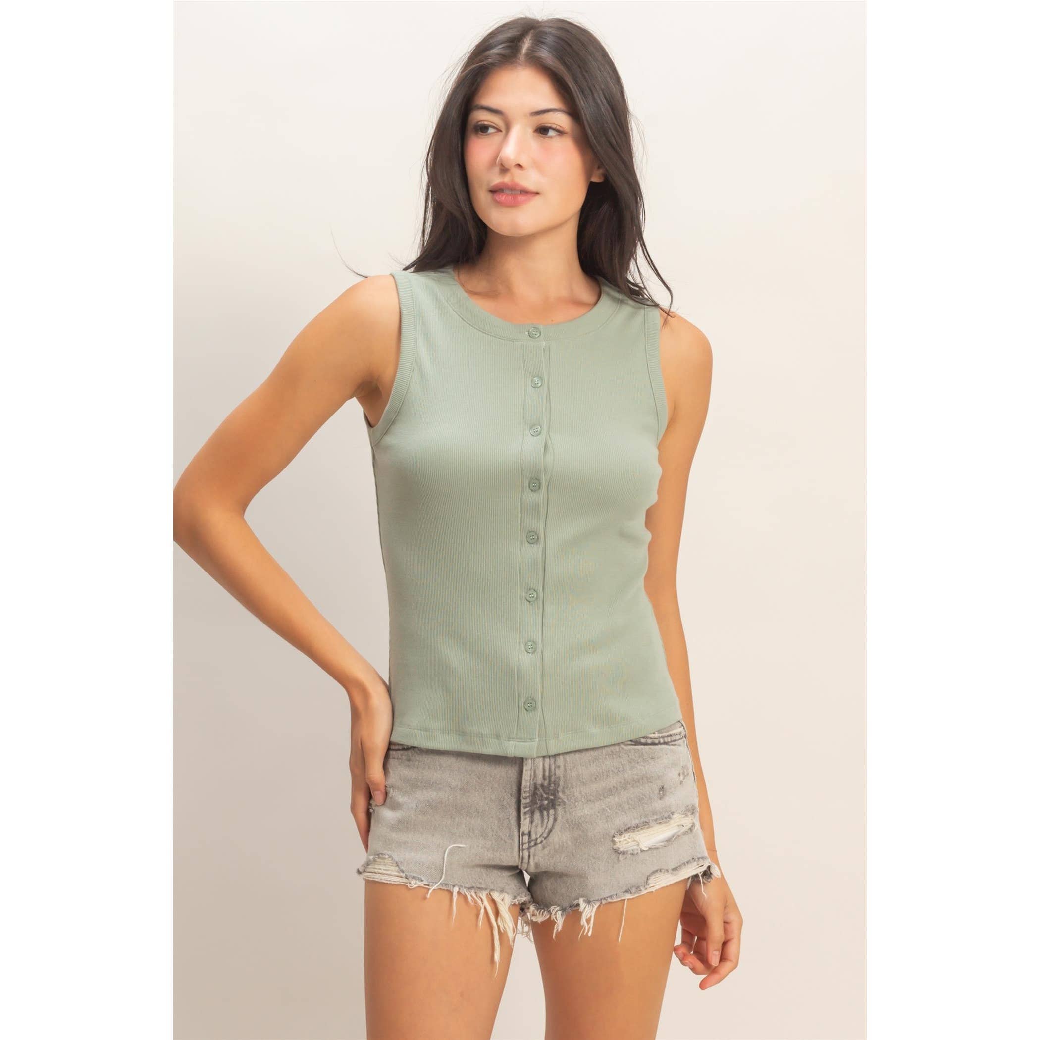 Sage Green Button Front Tank