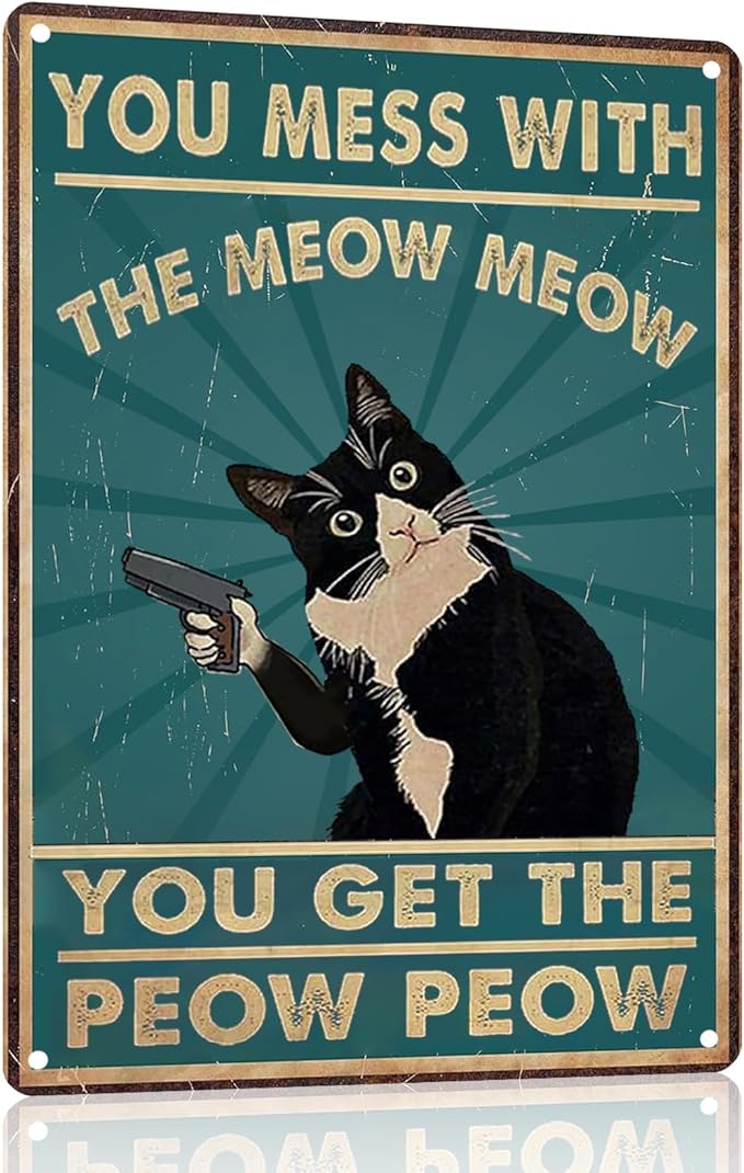 Vintage Cat Wall Art Sign – Humorous Metal Décor for Cat Lovers