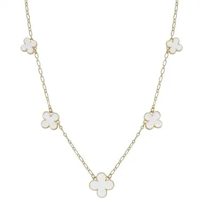 White Enamel Clover with Gold Stud