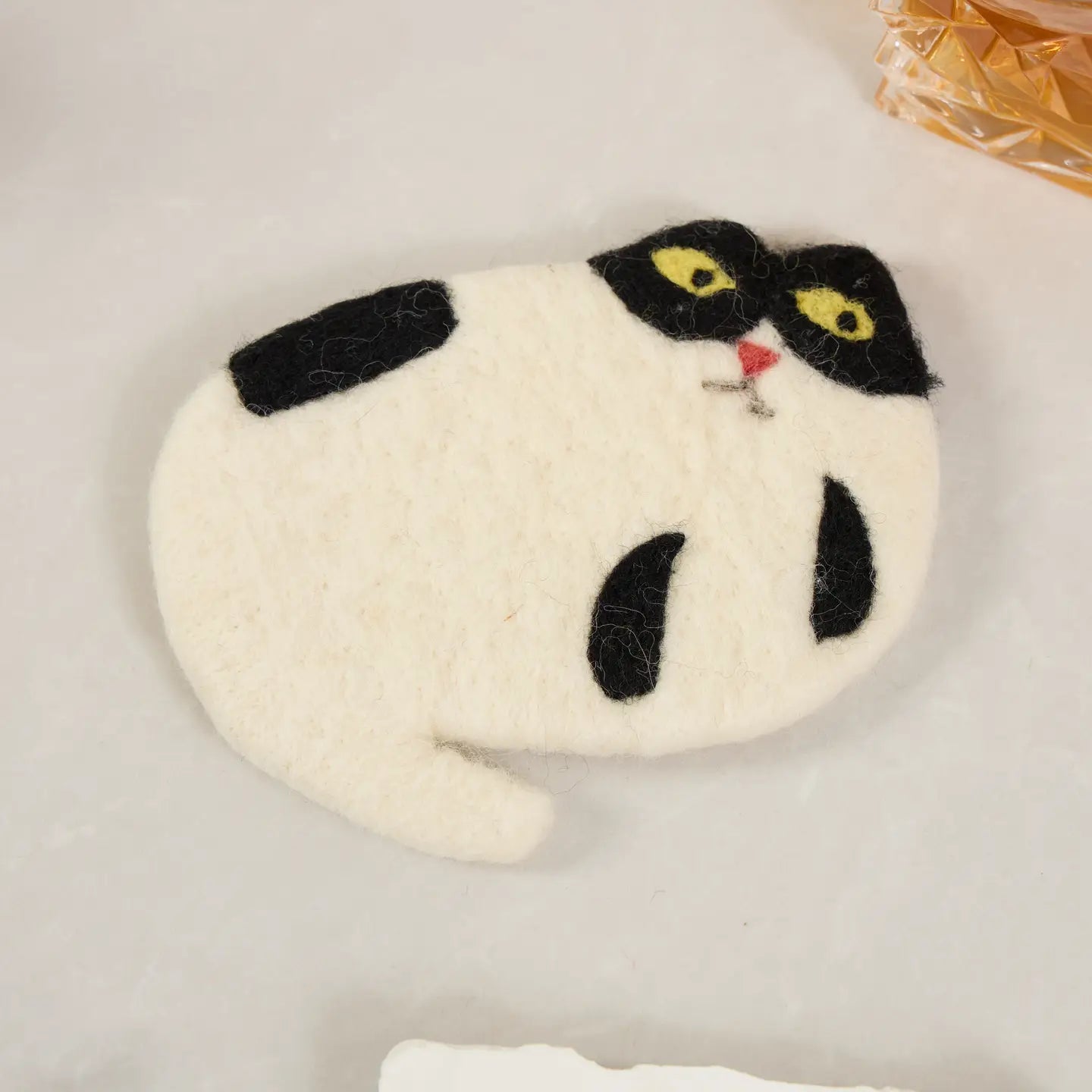 Handmade Felt Coffee Cup Mug Table Coasters - Scaredy Cats-White