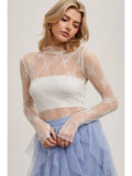 Floral Embroidery Lace Mesh Layering Top- white
