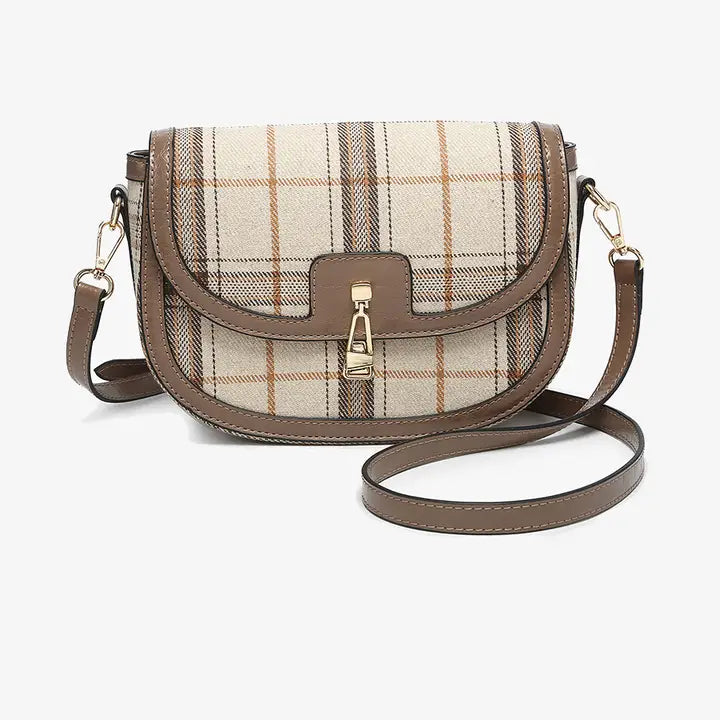 Cream Calloway Plaid  Contrast Crossbody Bag