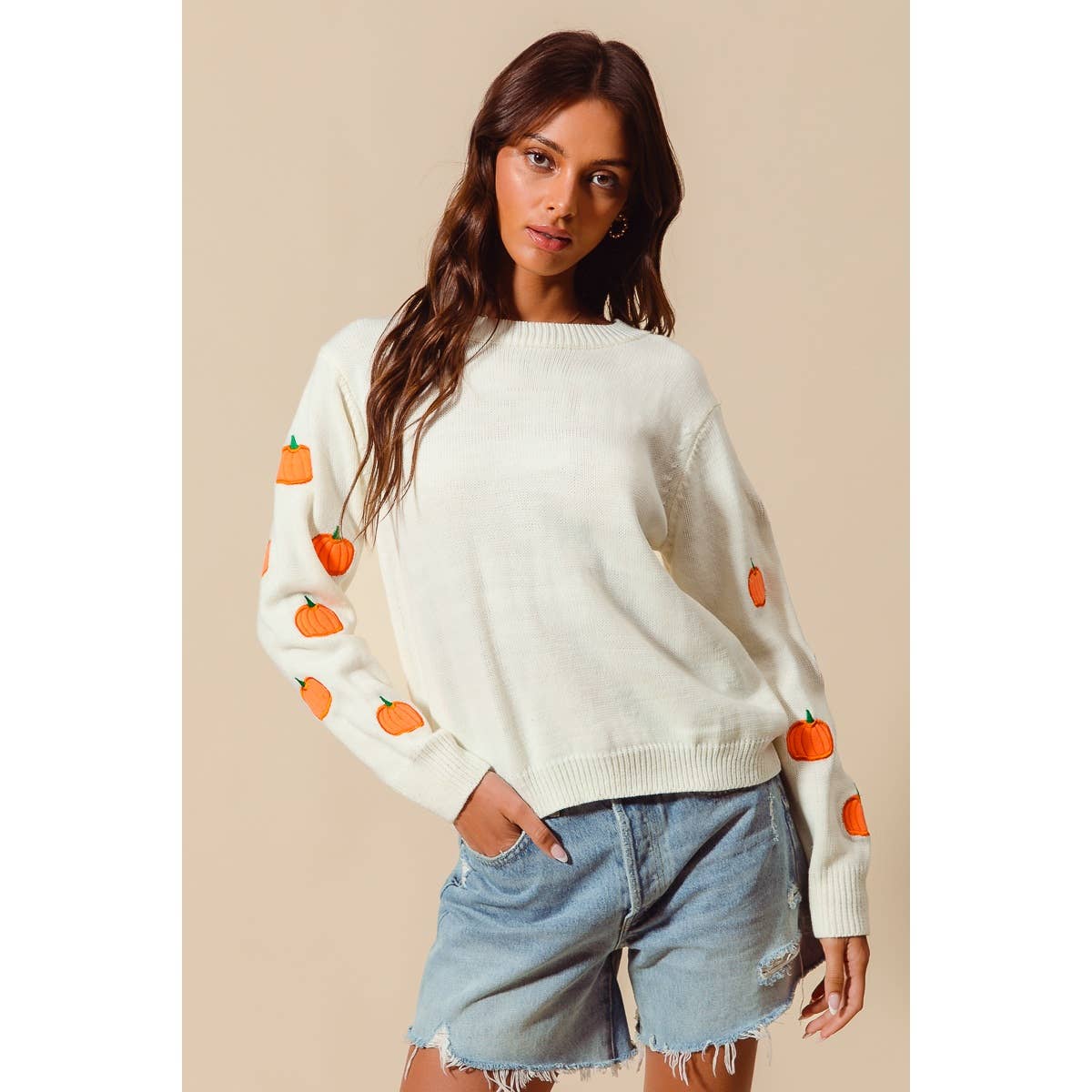 Pumpkin Embroidered Sweater
