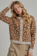 Deer Pattern Contrast Trim Cardigan