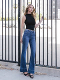 High Rise Welt Pocketed Trouser Hem Flare Jeans